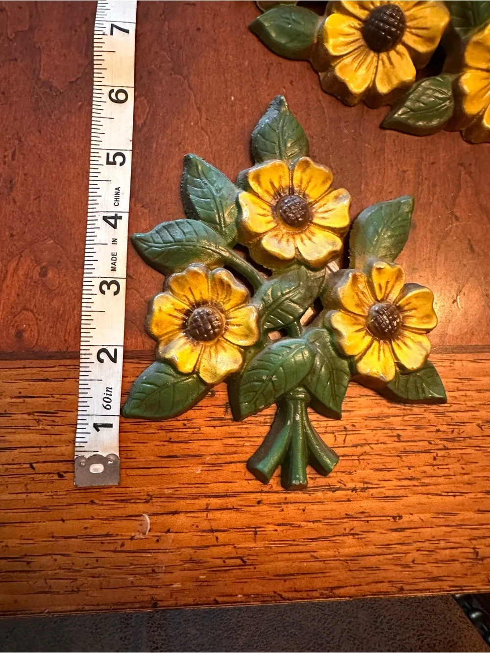 Vintage Yellow Sunflower metal Wall Clock and Floral Plaques - Decorative Home